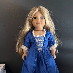 American Girl Doll Elizabeth Cole Full Size 18" in Classic Blue Felicity Dress